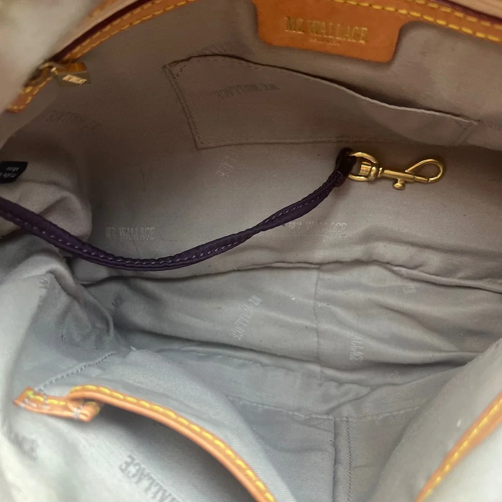 MZ Wallace Jane Satchel Bag Eggplant Plum Purple Nylon Leather Trim Designer‎